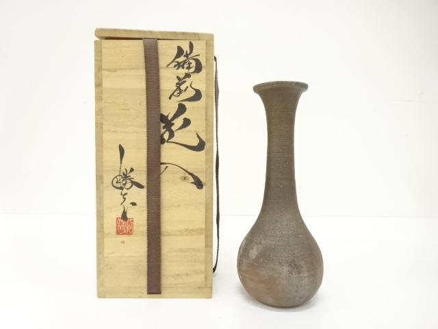 JAPANESE POTTERY / BIZEN WARE HANAIRE FLOWER VASE / ARTISAN WORK